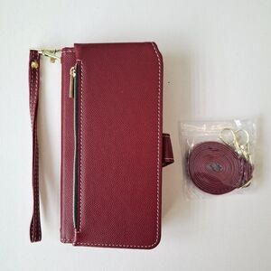 Samsung A35 5G Burgundy Red Wallet Phone Case with Strap PU Leather